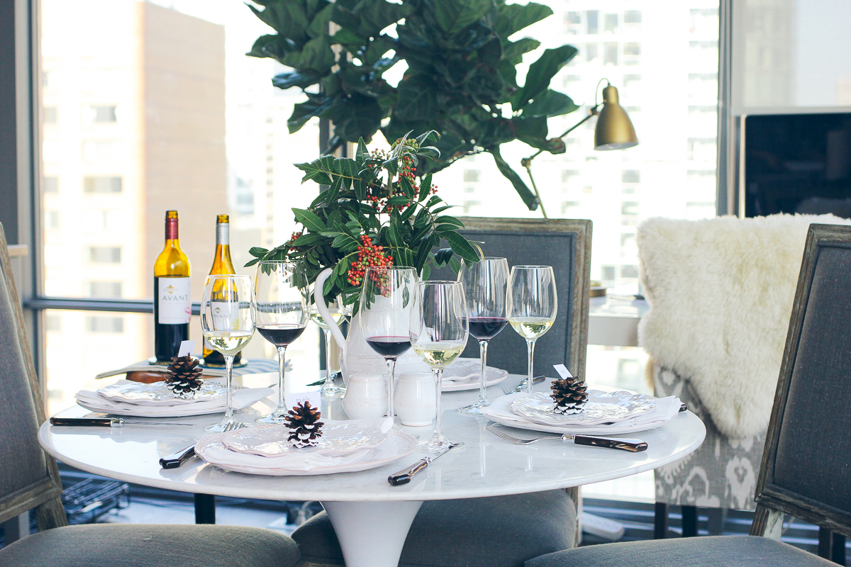 elegant table setting with dipped pine cone place settings, wine tasting — via @TheFoxandShe
