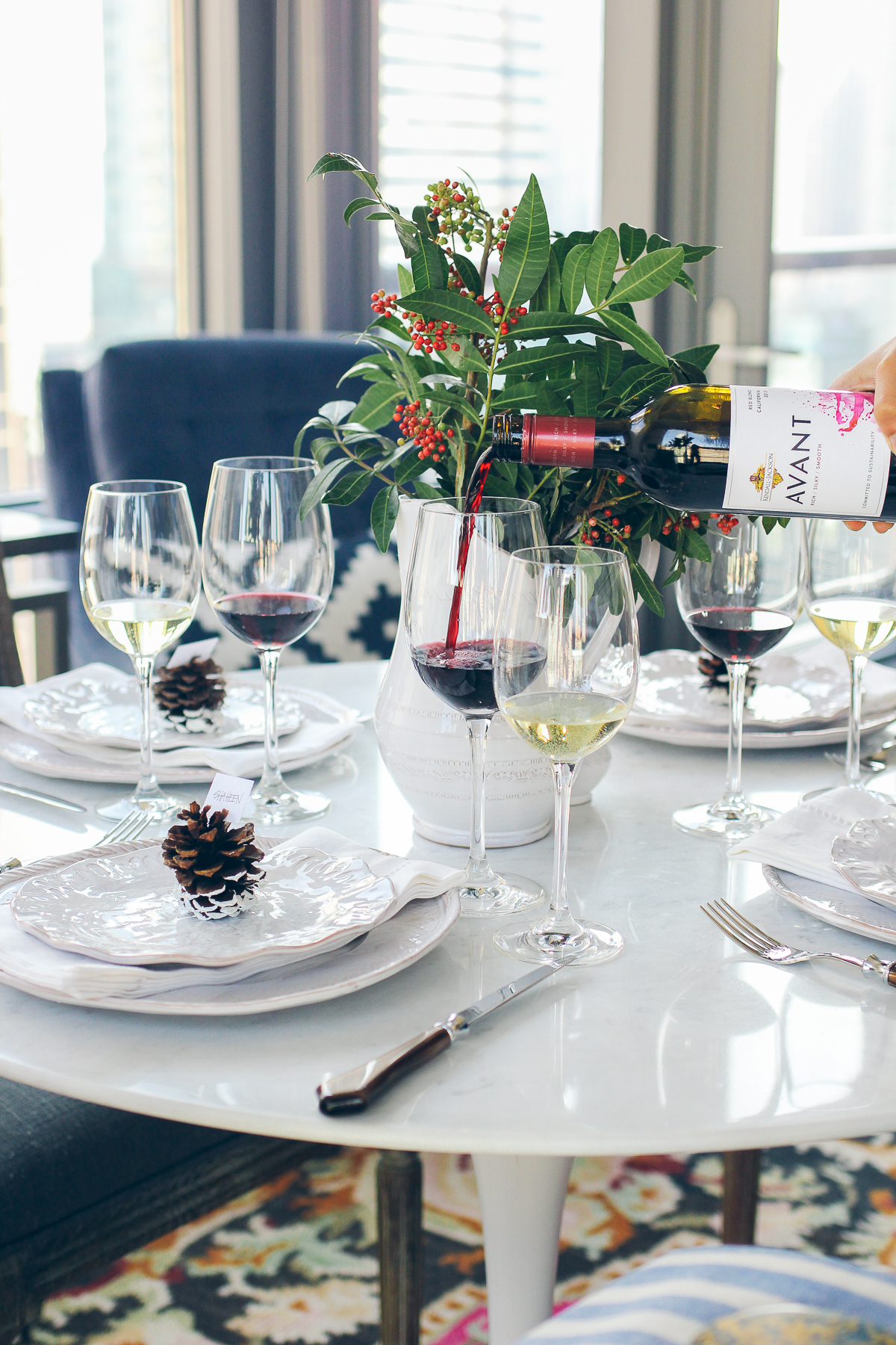 elegant table setting with dipped pine cone place settings — via @TheFoxandShe