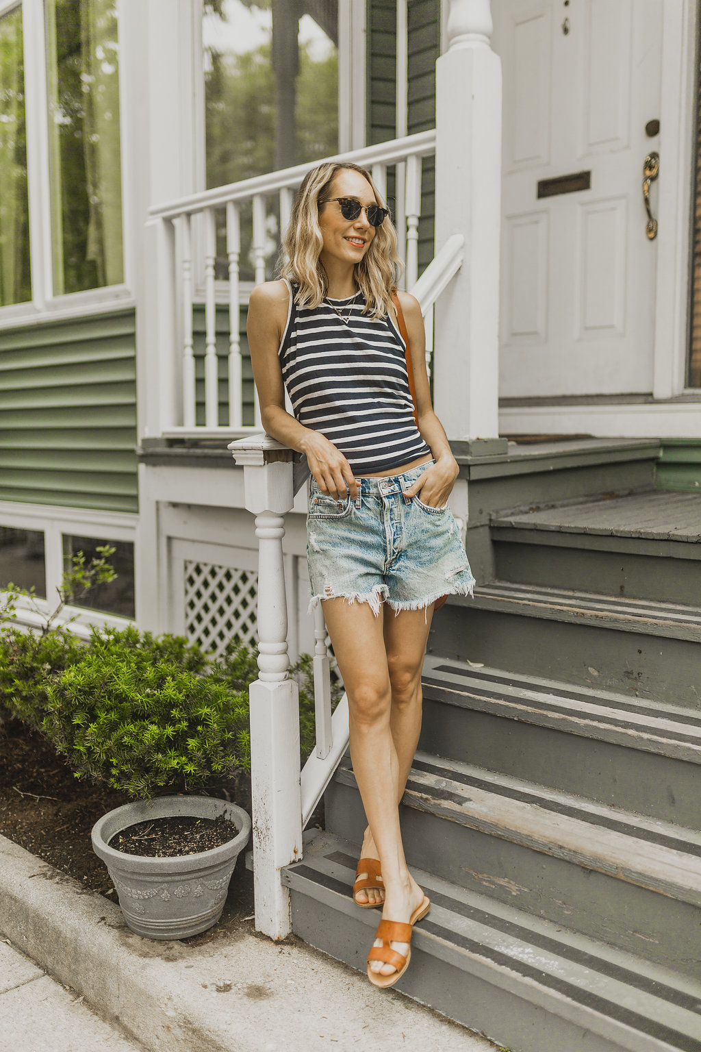 striped denim shorts