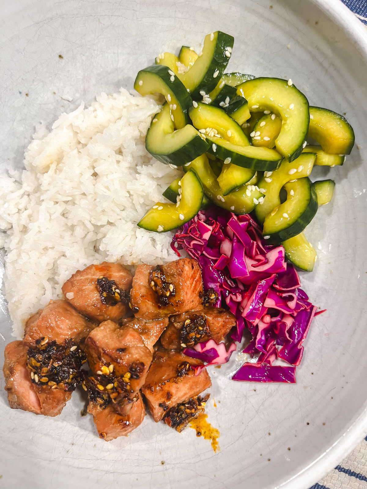 asian salmon rice bowl