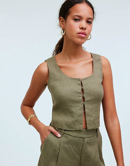 Scoopneck Crop Tank in Linen