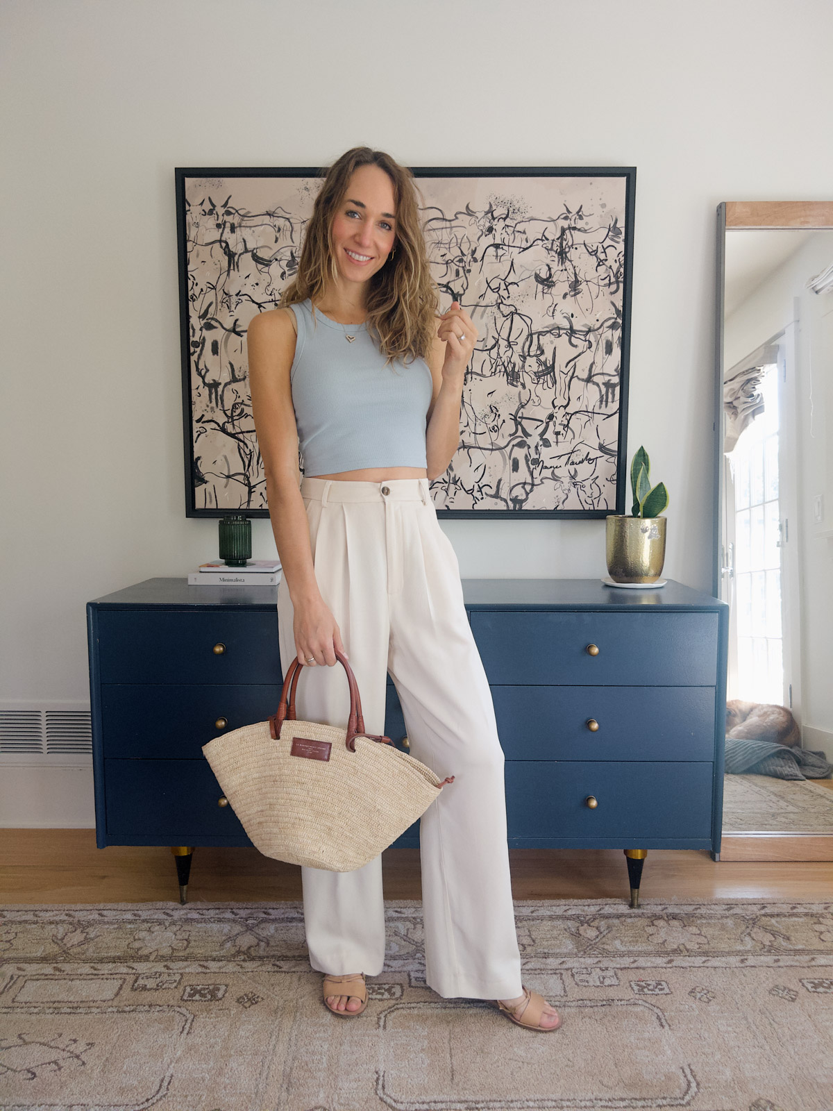 white pants outfit with cropped top